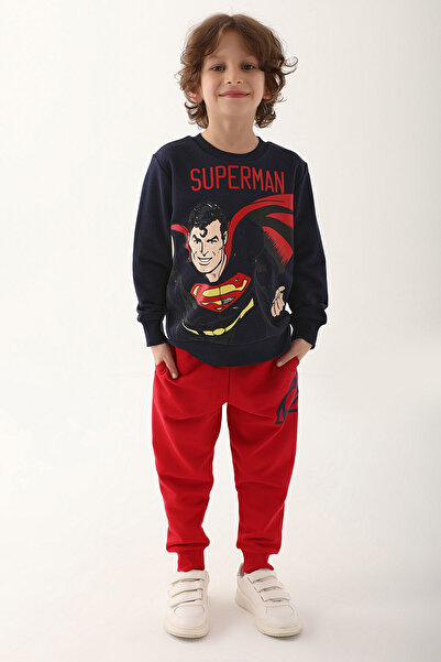 Superman طقم بدلة رياضية كريمية للأولاد