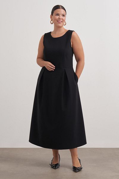 MYLİNE Pleated Sleeveless Pocket Long Dress