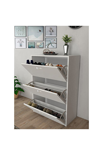 Modilayn TRIPLEX Beyaz Ayakkabılık, 72 cm Genişlik, 3 Düşer Kapaklı