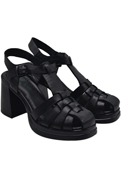 Venüs Kadın Yazlık Topuklu Deri Sandalet Siyah 2413401Y