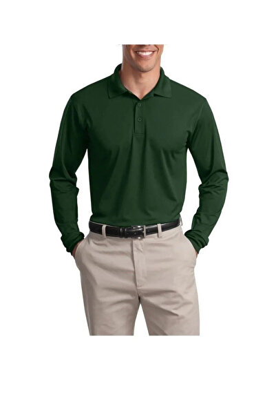 ModAras Tricou cu mânecă lungă, 100% bumbac, cu guler polo, cu doi nasturi, v...