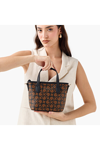 Guess Ashburn Monogram Print Mini Tote Bag with Zip Closure