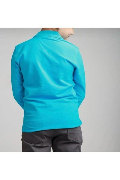 Sereia 100% Cotton Polo Collar Casual Double Button Turquoise T-Shirt Long Sleeve -Turquoise - Sreiaakg-Peo-Cuz-Yt-Trk