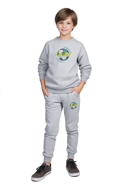 FYK COLLECTİON Round Neck Football Printed Detail Boy's Tracksuit Set