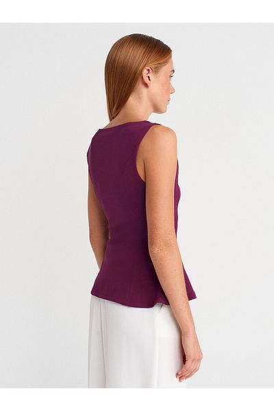 Dilvin 21001 Boat Neck Peplum Top-Purple