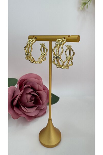 XUPING JEWELRY Taşlı Desenli Yarı Halka Gold Küpe