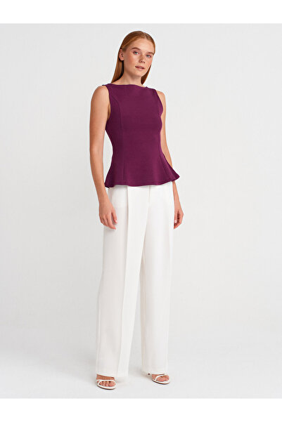 Dilvin 21001 Kayık Yaka Peplum Top-Mor