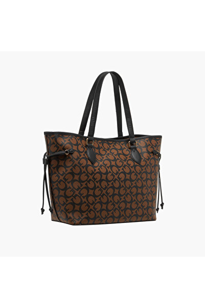 Guess Monogram Print Tote Bag with Double Handle and Zip Closure