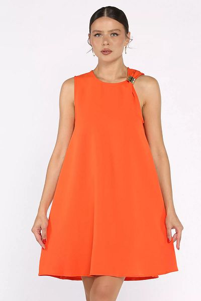GÜLSELİ Orange Shoulder Buckle Comfortable Short Dress