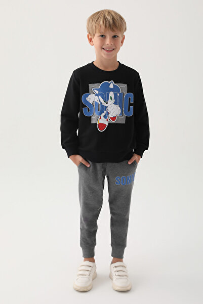 Sonic Modern Black Printed Boy's Tracksuit Set