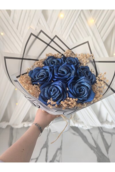 Hayalince 7 Adet Mavi Kişiye Özel Solmayan Gül Buketi