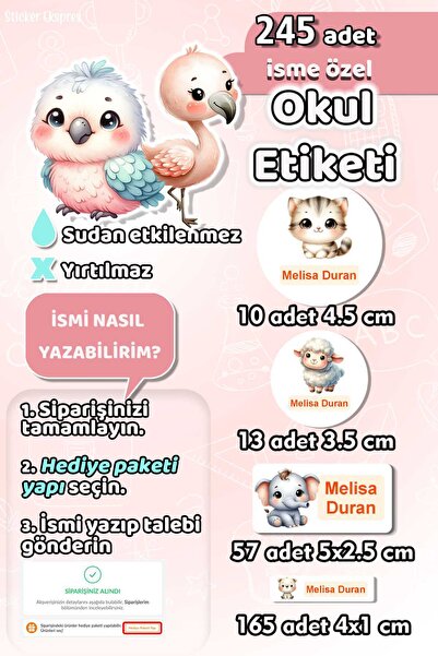 Sticker Ekspres Okul Etiketi Şirin Hayvanlar Temalı Kalem Defter Etiketi Özel...