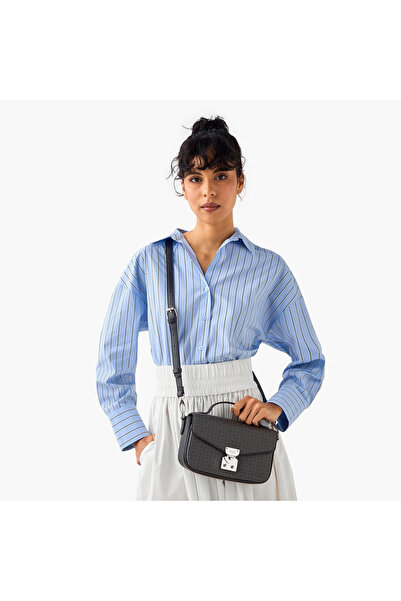 Guess Elaina Monogram Print Crossbody Bag with Flap Closure and Adjustable Strap