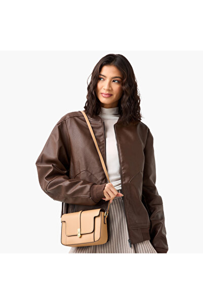 SASHA حقيبة كروس بودي صلبة مع زر إغلاق وحزام قابل للتعديل