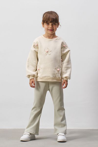 Minipodyum Girls' Bottom Top Set with Flower Embroidery Pompom Spanish Leggings