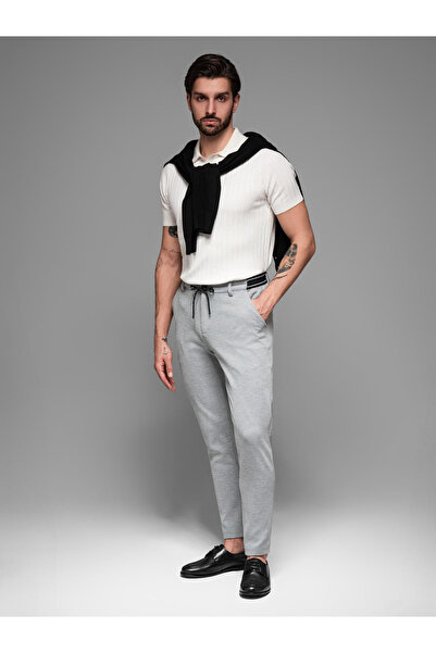 OMBRE Herren Strickhose mit elastischem Bund - hellgrau V1 OM-PACP-0116