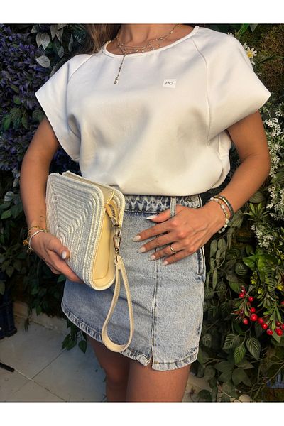MaVaux Soho Straw Look Leather Blend Portfolio Cluıtch Bag