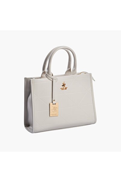 Beverly Hills Polo Club Quilted Tote Bag with Double Handle and Zip Closure