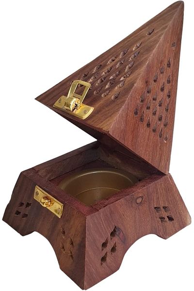 asmiat Wooden Bakhoor Burner/pyramid shape incense burner/home fragramce/incense holder/Brown,8.4x8.4x15 cm