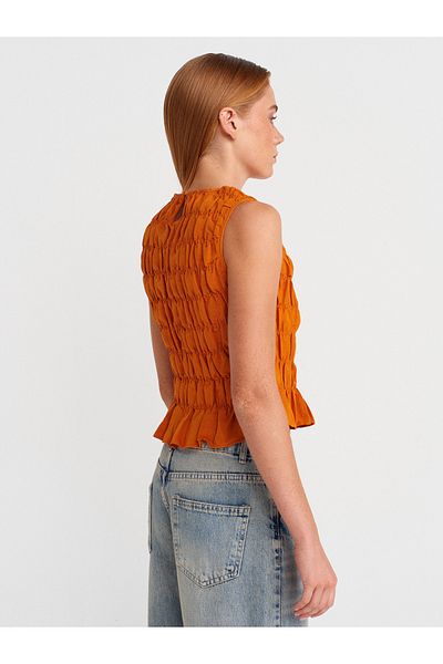Dilvin 50845 Sleeveless Crop Blouse-Orange