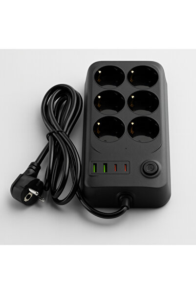 Badem10 6 Prizli 4 USB Girişli Akım Korumalı Topraklı Golyat Grup Şarj Fiş Priz 2 Metre Uzatma Kablosu
