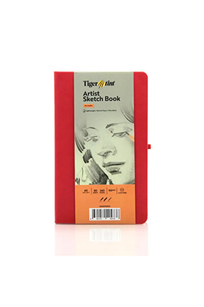 Tigertint Caiet de schițe Caiet de schițe cu copertă rigidă 90 gr A5 80 coli roșu