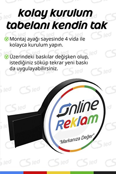 ONLINE REKLAM Fener Tabela 60 CM Çift Taraflı Vakum Pleksi Mercekli LED Aydınlatmalı Alüminyum Gövde