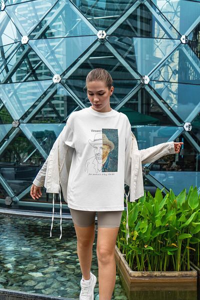 Buka Shops Van Gogh "Self-Portrait" Line Art Fusion Oversize T-Shirt