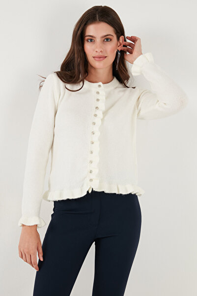 Lela Premium Pile Detailed Regular Fit Round Neck Knitwear Cardigan Cardigan 680Hi00038