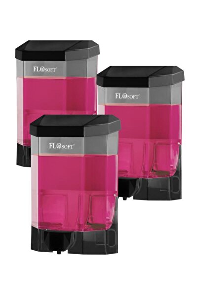 Flosoft 3 Adet Duvara Monte Siyah Sıvı Sabunluk F032S, Banyo Duş Şampuan Dezenfektan Sabun Dispanseri 500 ml