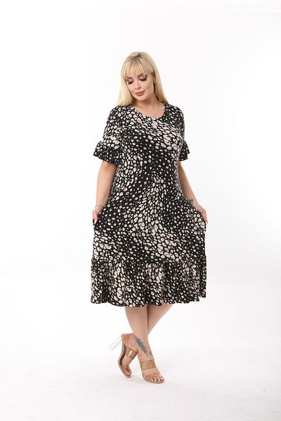 mami butik Plus Size Knee-Length Sleeve And Skirt Ruffle detailed short sleeve Stylish Pocket Viscose Combed Cotton Dress