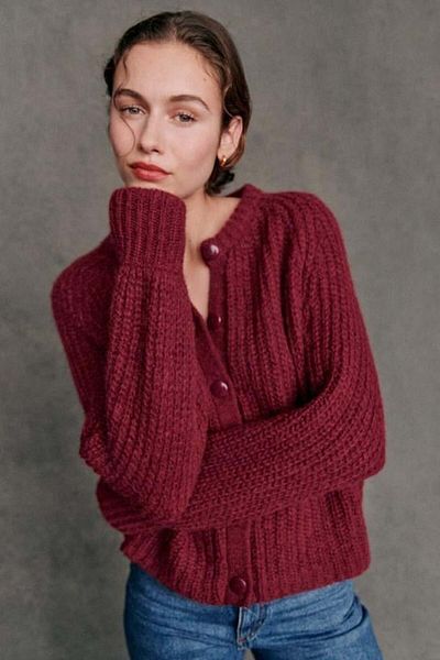 Madmext Burgundy Crew Neck Thessaloniki Knitted Buttoned Women's Cardigan Mg2487