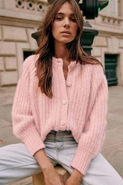 Madmext Pink Crew Neck Thessaloniki Knitted Buttoned Women's Cardigan Mg2487