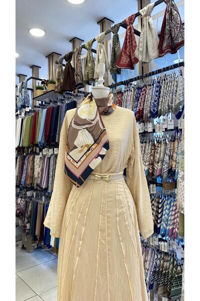 KUQOS Çizgili Çiçek Eşarp