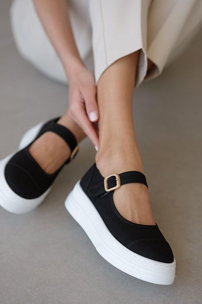 Zerenyus Lunni Premium Linen Buckle Women's Ballerinas - Black
