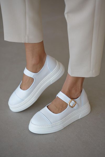 Zerenyus Lunni Premium Linen Buckle Women's Ballerinas - White