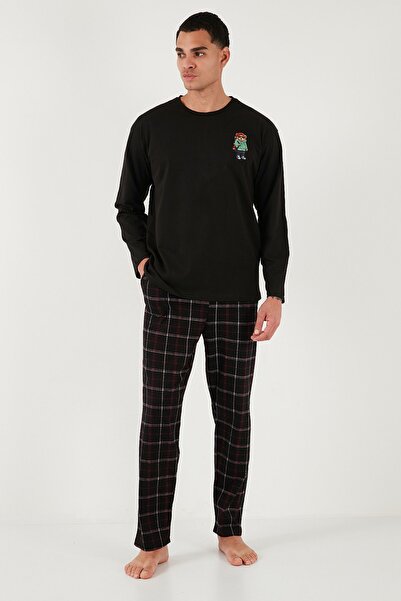 Buratti Plaid Regular Fit High Waist Pocket Crew Neck Pajama Set Men's Pajama Set 6574002