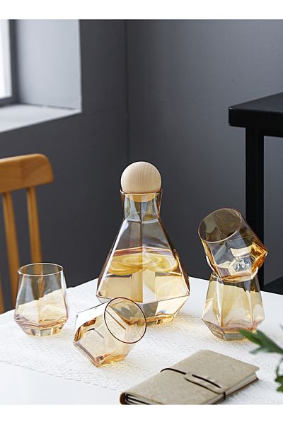 Shuer Glass Water Bottle Set Six Edged One Pot Four Cup Set