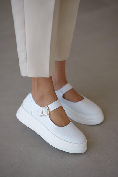 Zerenyus Lunni Premium Linen Buckle Women's Ballerinas - White