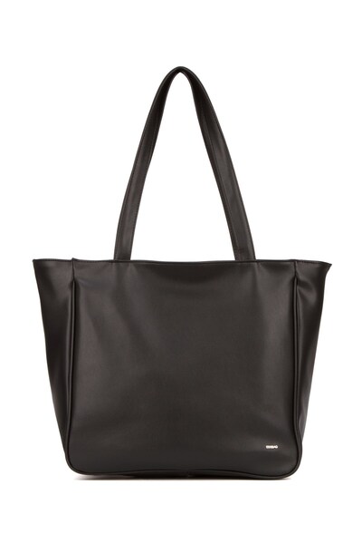 Newish Дамска черна кожена чанта Justen и чанта през рамо new275