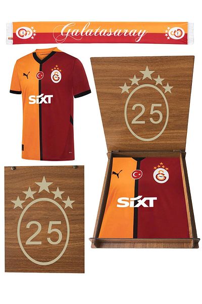 Galatasaray Original 2024/2025 5 Star Home Away Jersey Scarf and Gift Wooden Box