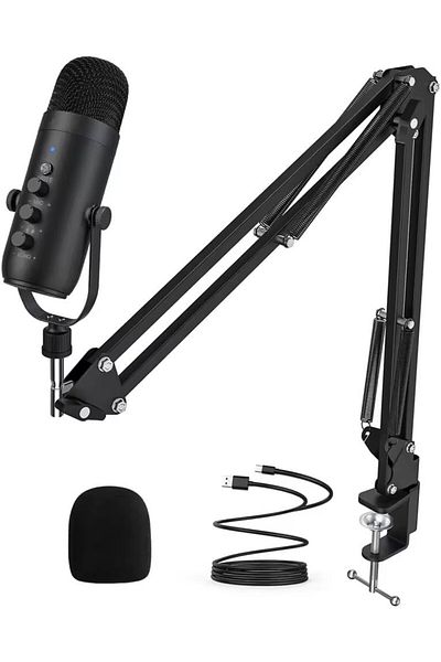 Coverzone Microphone with Computer Stand Professional Podcast Microphone Kit Plug Play USB Wired K66S