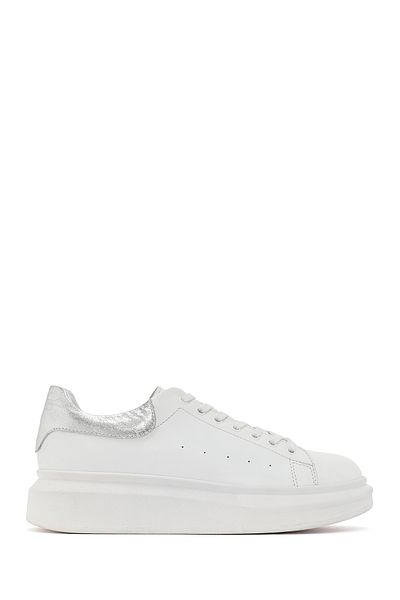 Derimod Women's White Lace-Up Thick Sole Leather Sneaker 25Afd220518