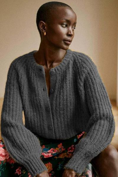 Madmext Anthracite Crew Neck Thessaloniki Knitted Buttoned Women's Cardigan Mg2487