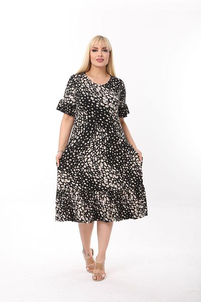mami butik Plus Size Knee-Length Sleeve And Skirt Ruffle detailed short sleeve Stylish Pocket Viscose Combed Cotton Dress