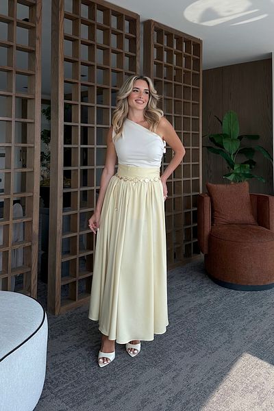 Laluvia Ecru One Shoulder Open Asymmetrical Blouse