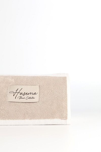 Haşema White Beach Towel with Beige Stripe 27