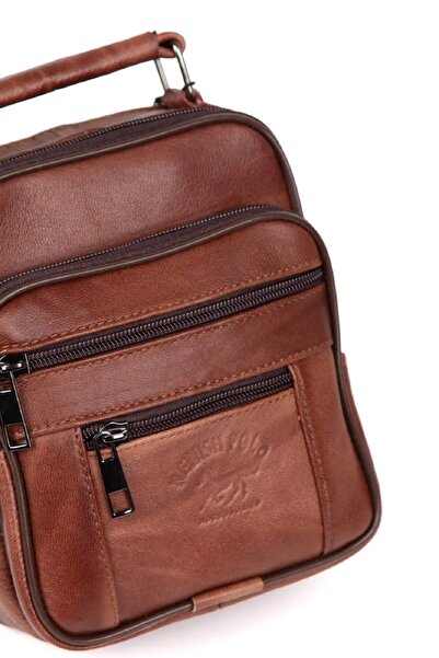 Newish Men's Tan Genuine Leather Steel Case Shoulder and Hand Bag (15X19Cm)