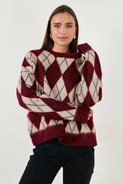 Lela Oversize Fit Bisiklet Yaka Baklava Desenli Yumuşak Dokulu Kazak KAZAK 4616223