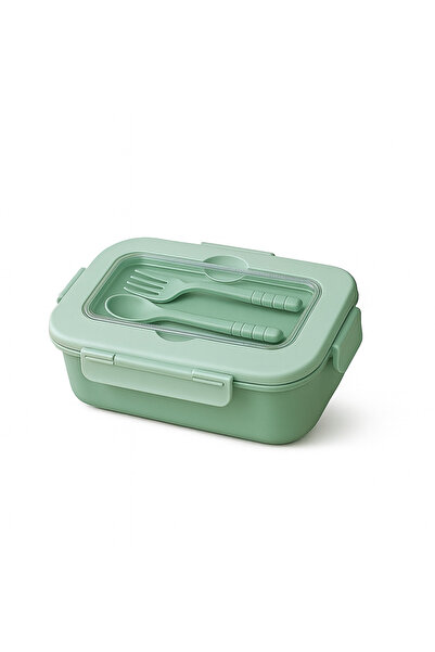 Pazar Kapısı Storage Container with Lid and Fork and Spoon – 1.1 L – Compartmented, Leakproof, Portable Food Container